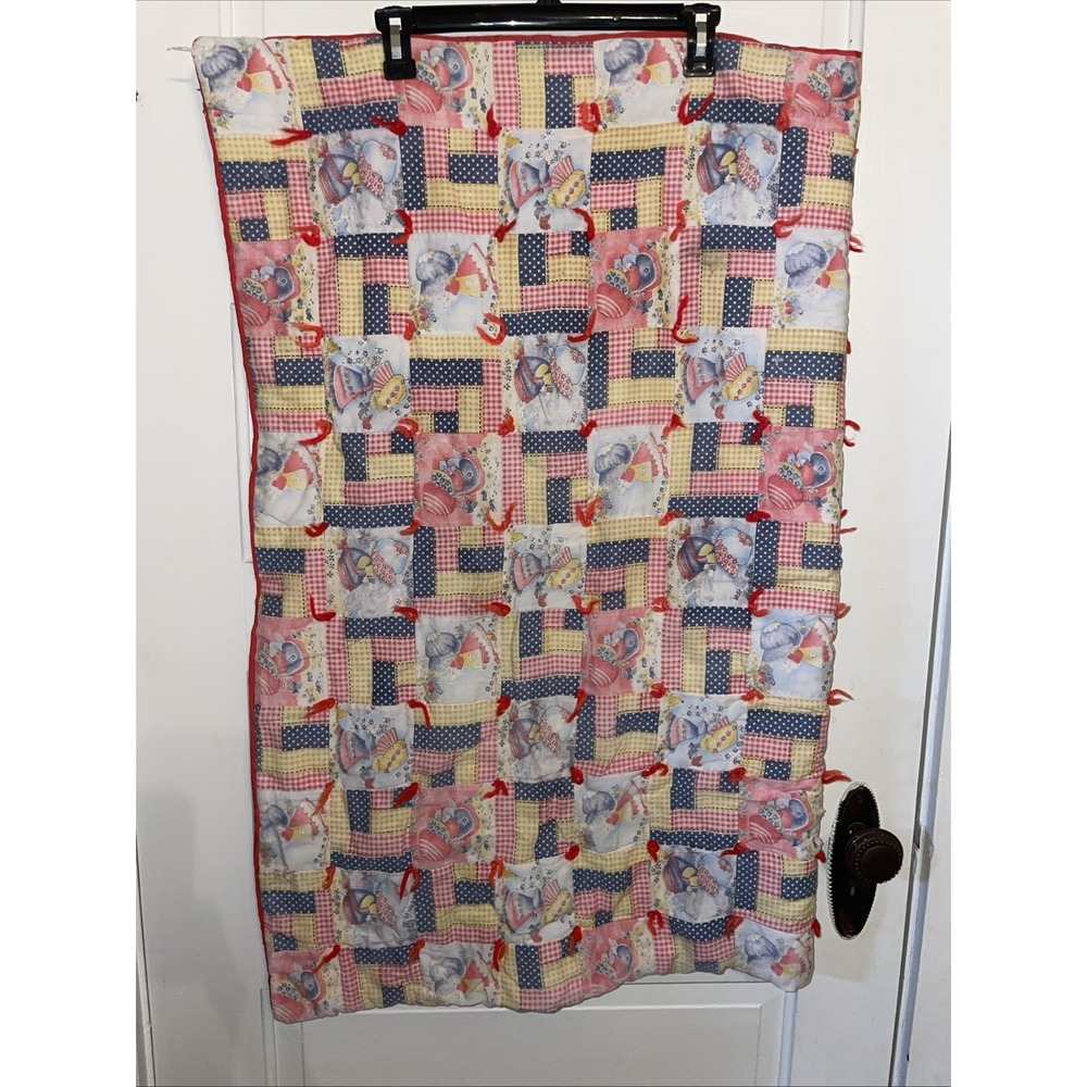 Vintage‎ Handmade Child's Size Quilt Bedspread Red Holly Hobby Styled Print